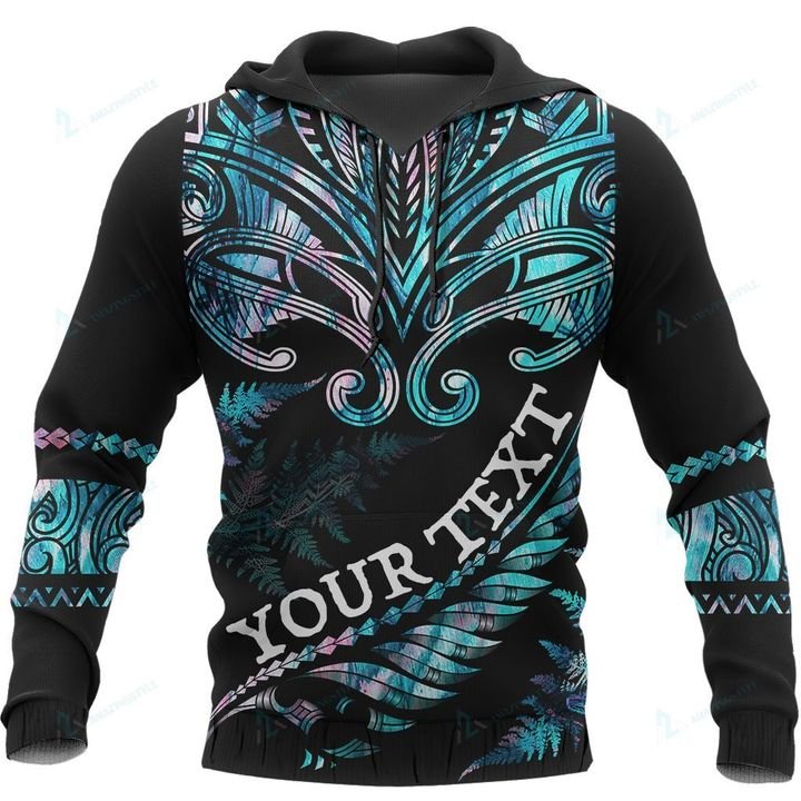 Custom New Zealand Aotearoa Hoodie Maori Fern Paua Shell