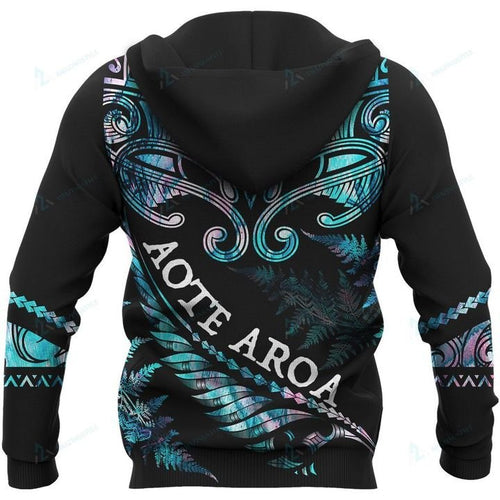 Custom New Zealand Aotearoa Hoodie Maori Fern Paua Shell
