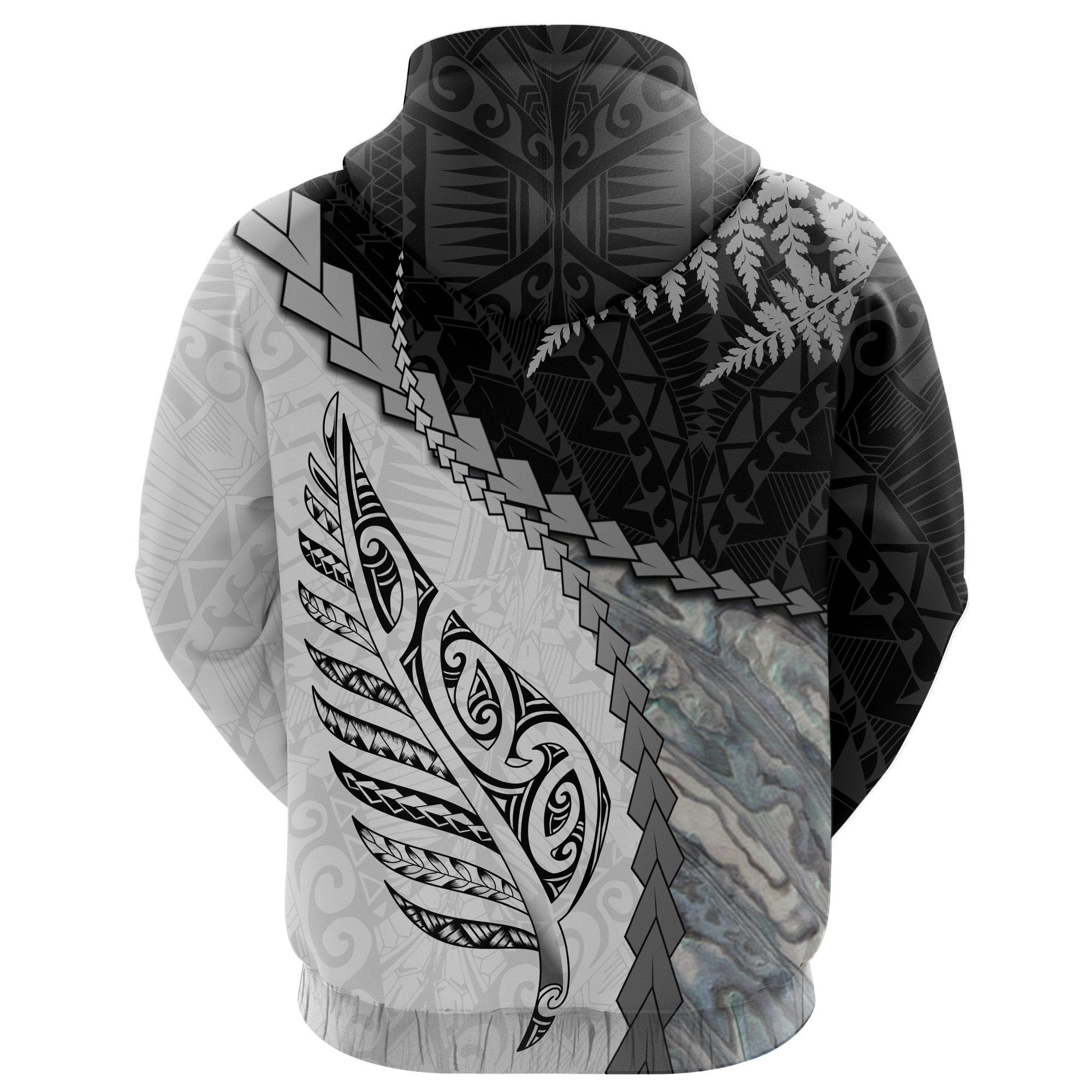 Custom Paua Shell Maori Silver Fern Zip Hoodie White
