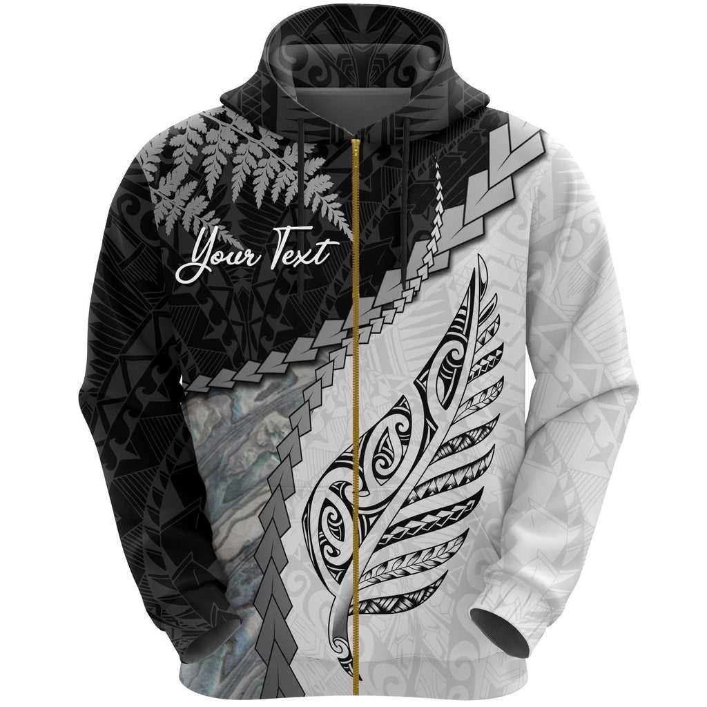 Custom Paua Shell Maori Silver Fern Zip Hoodie White