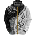 Custom Paua Shell Maori Silver Fern Zip Hoodie White