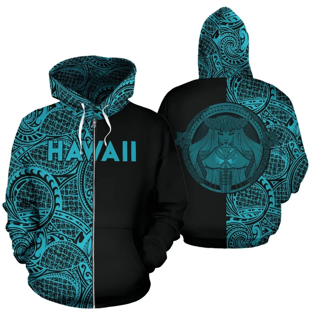 Polynesian Pride Hoodie Polynesian Madame Pele Kanaka Hawaii Zip Hoodie The Half Blue
