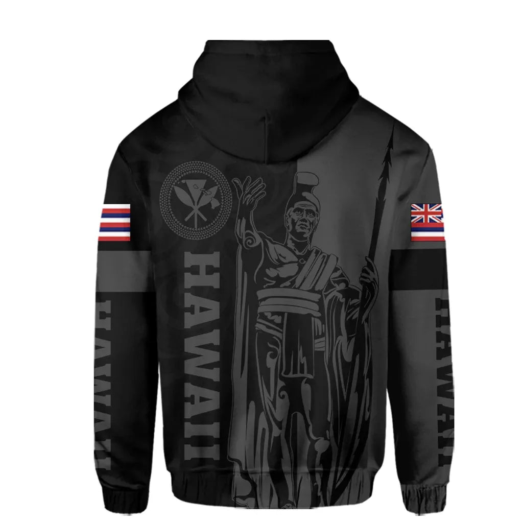 Polynesian Pride Hoodie Hawaii King Polynesian Hoodie Zip up Lawla Style Gray