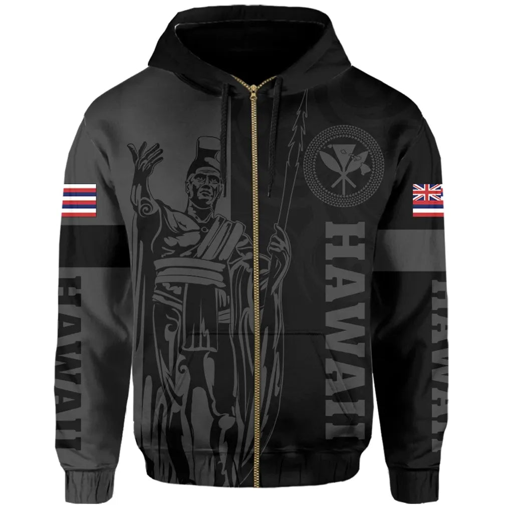 Polynesian Pride Hoodie Hawaii King Polynesian Hoodie Zip up Lawla Style Gray