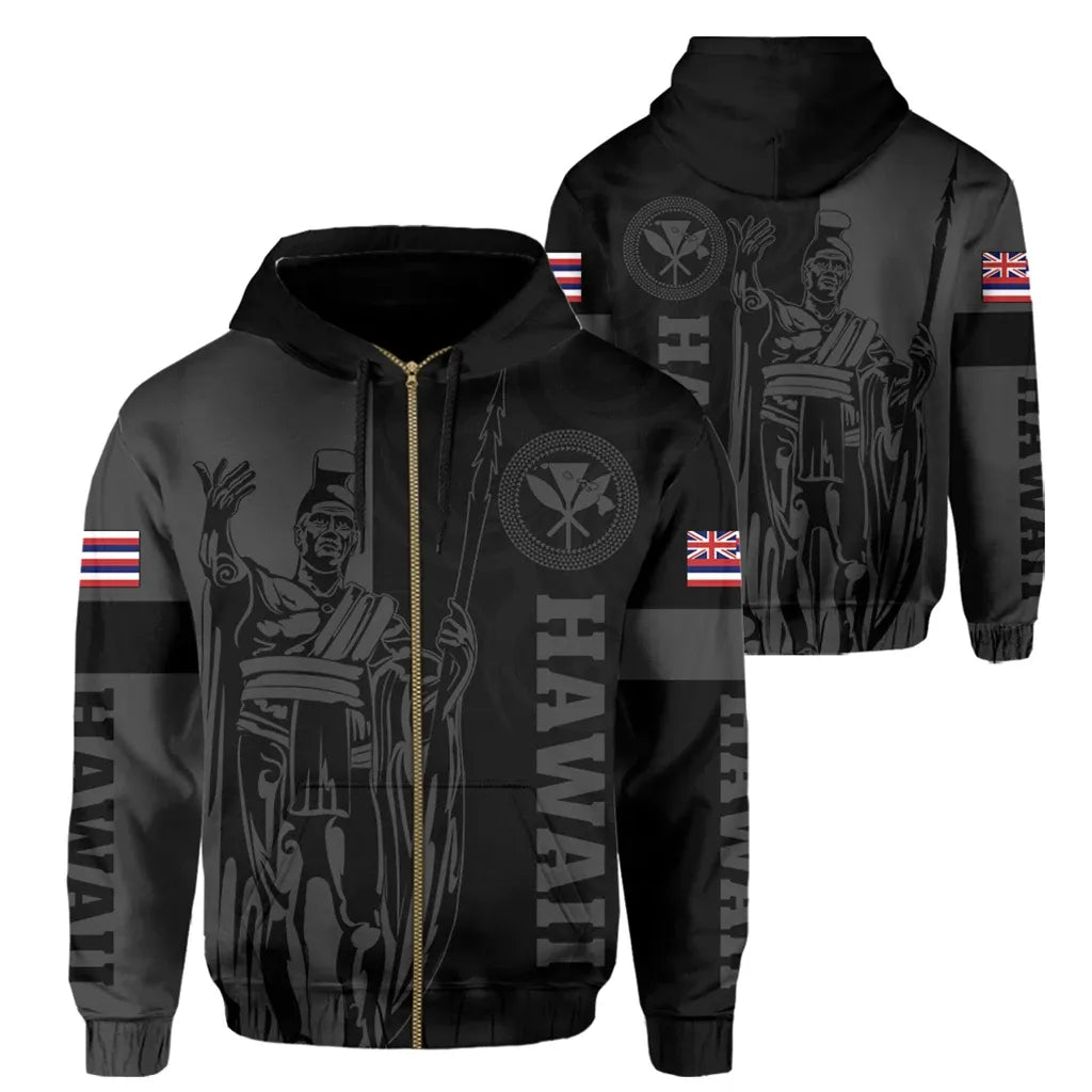 Polynesian Pride Hoodie Hawaii King Polynesian Hoodie Zip up Lawla Style Gray