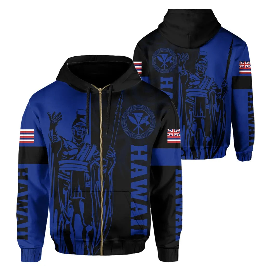 Polynesian Pride Hoodie Hawaii King Polynesian Hoodie Zip up Lawla Style Blue