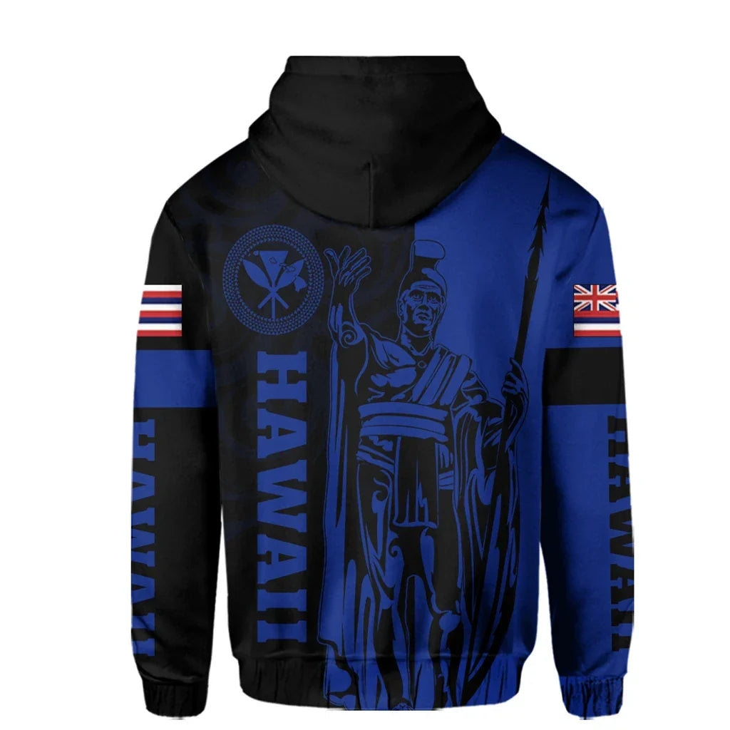 Polynesian Pride Hoodie Hawaii King Polynesian Hoodie Zip up Lawla Style Blue