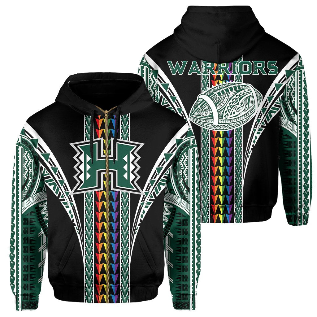 Hawaii Hoodiean Warriors Rainbow Kakau Zip Hoodie