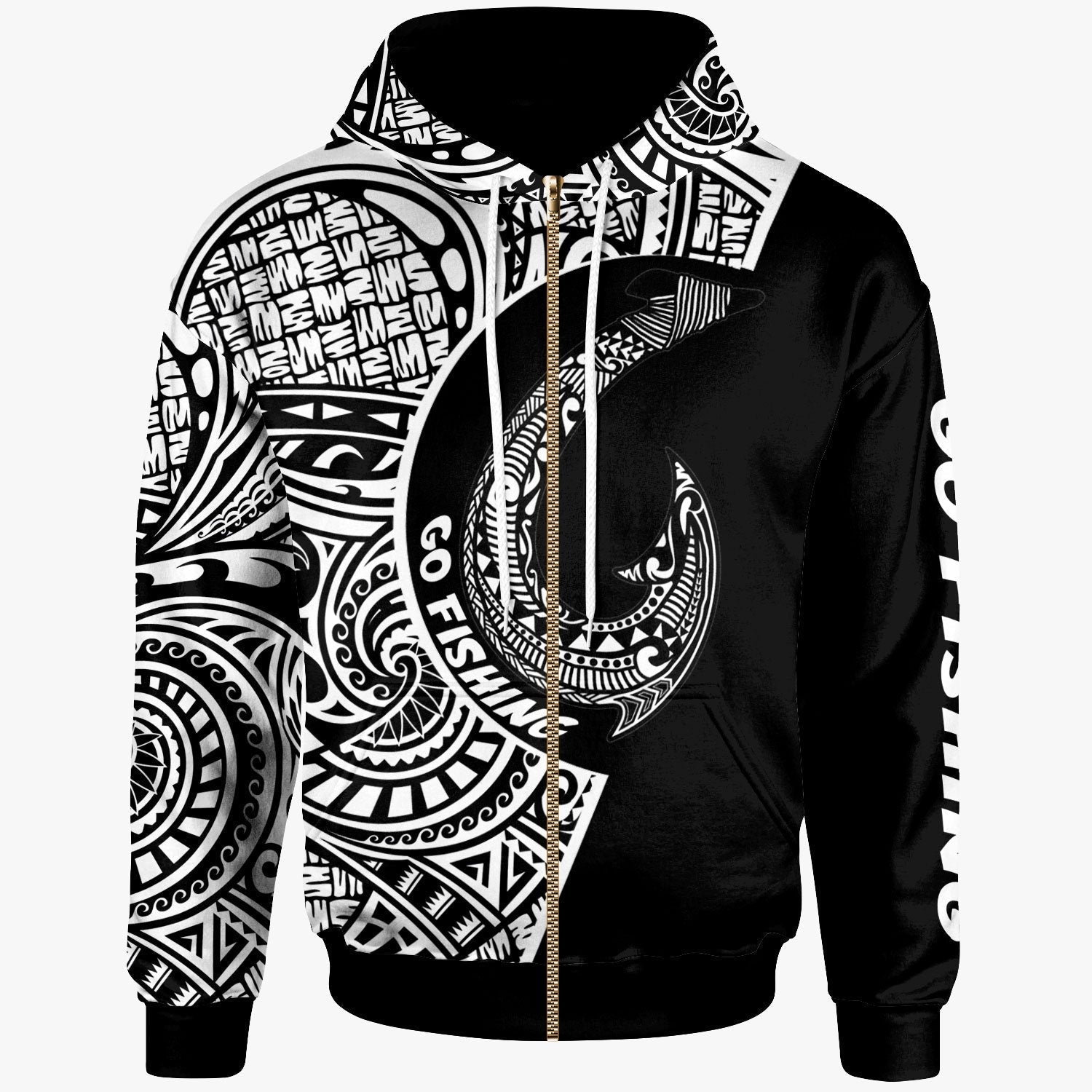 Guam Zip All Over Print Hoodie Hook Tattoo Black Color