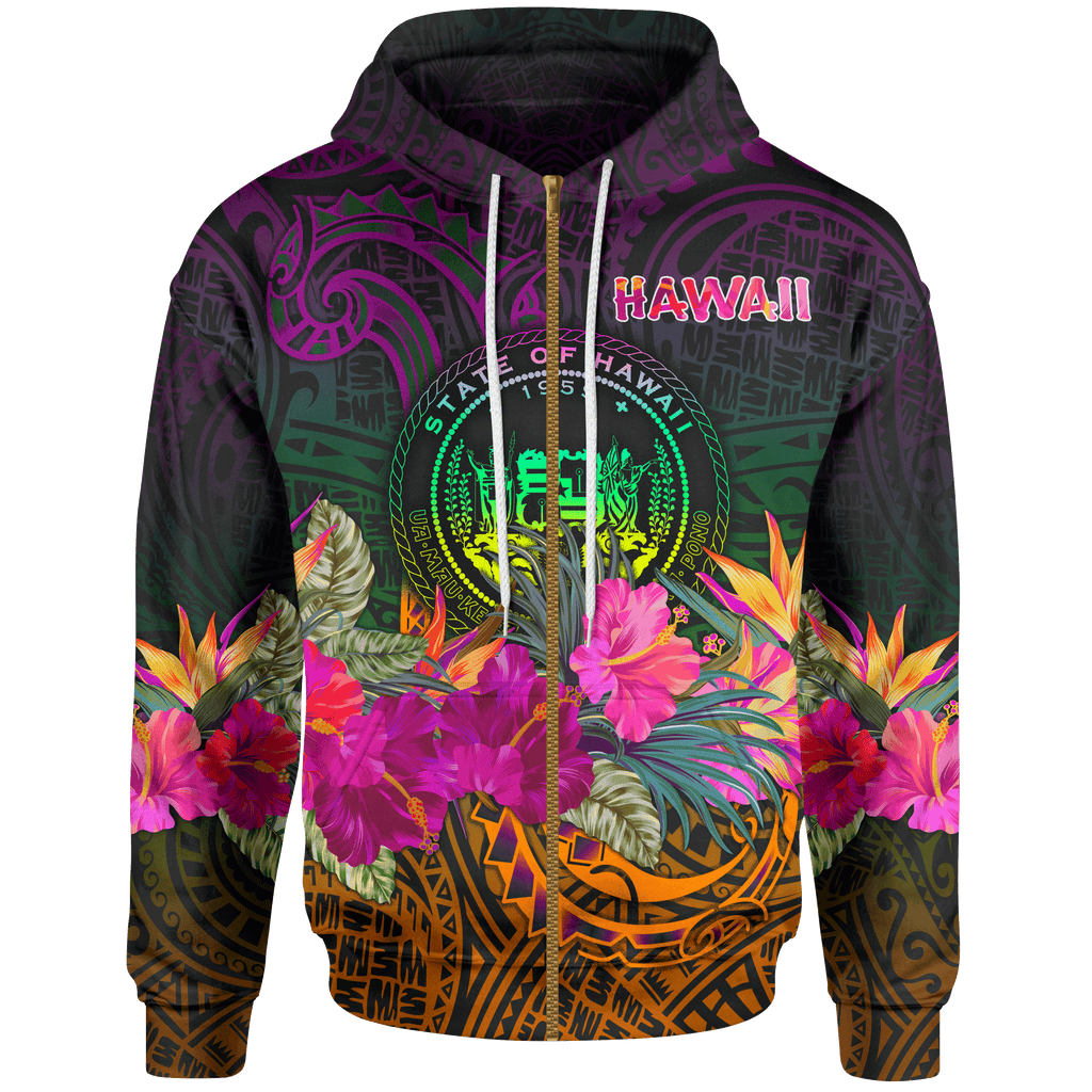Polynesian Hawaii Zip up Hoodie Summer Hibiscus