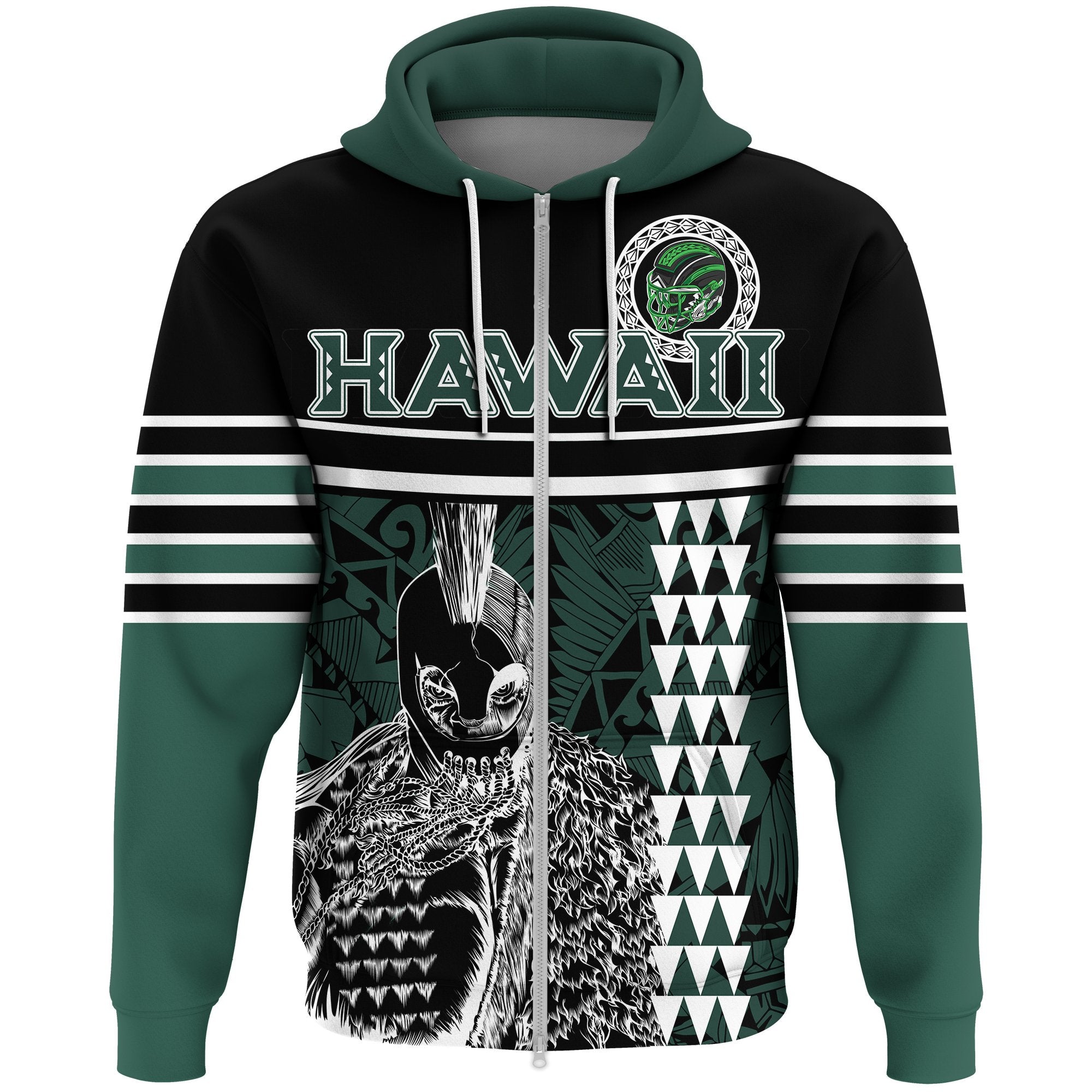 Custom Hawaii Kakau Polynesian Warrior Football Zip Hoodie Rainbow Style