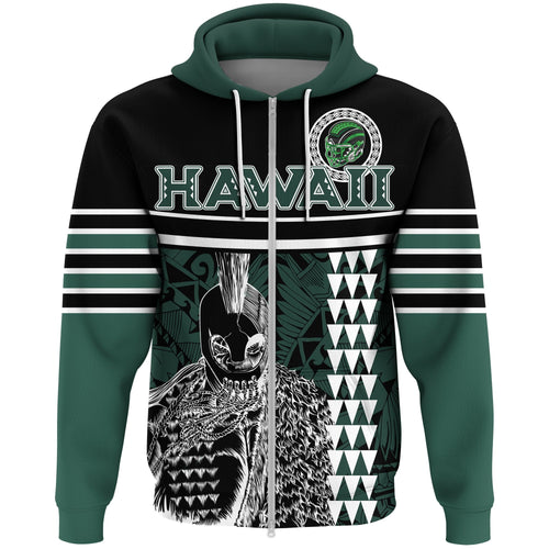 Custom Hawaii Kakau Polynesian Warrior Football Zip Hoodie Rainbow Style