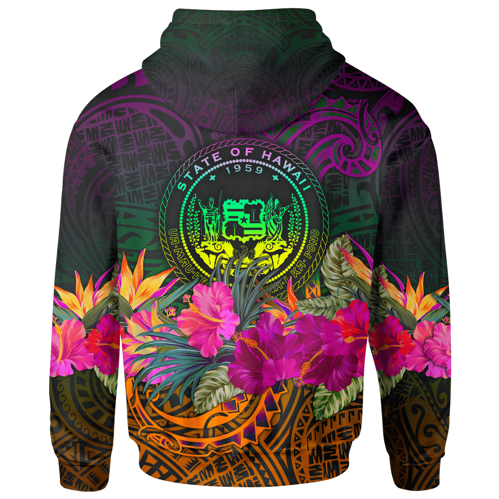 Polynesian Hawaii Zip up Hoodie Summer Hibiscus