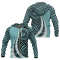 Hawaii Coat of Arms Polynesian Zip up Hoodie Tatoo Style Blue
