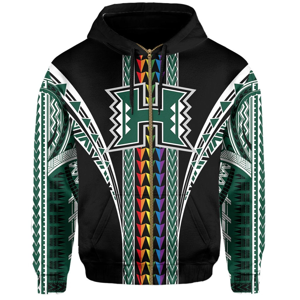 Hawaii Hoodiean Warriors Rainbow Kakau Zip Hoodie