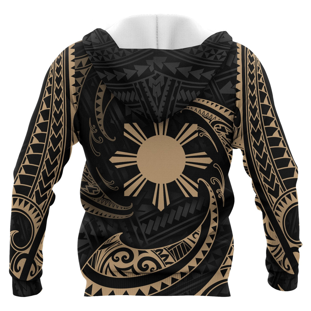 Philippines Zip up Hoodie Gold Tribal Wave