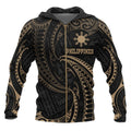 Philippines Zip up Hoodie Gold Tribal Wave