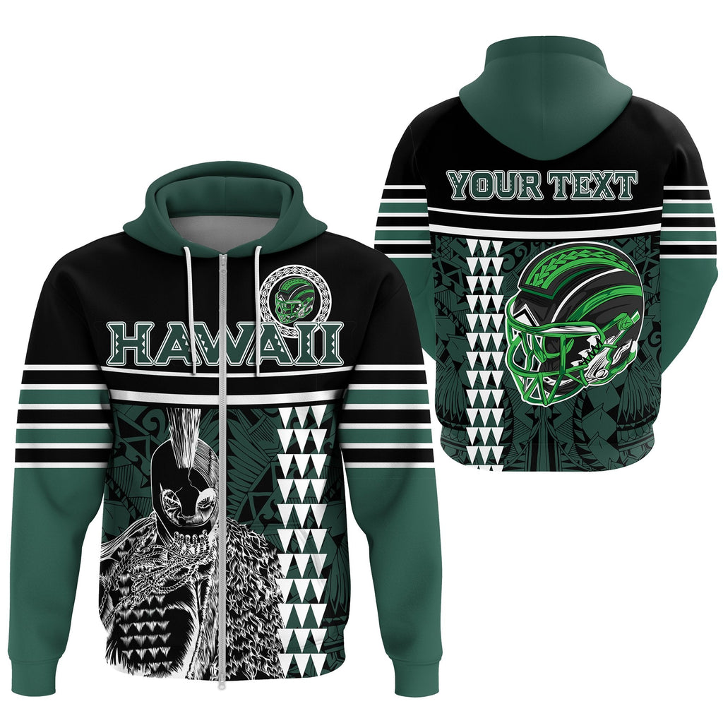Custom Hawaii Kakau Polynesian Warrior Football Zip Hoodie Rainbow Style