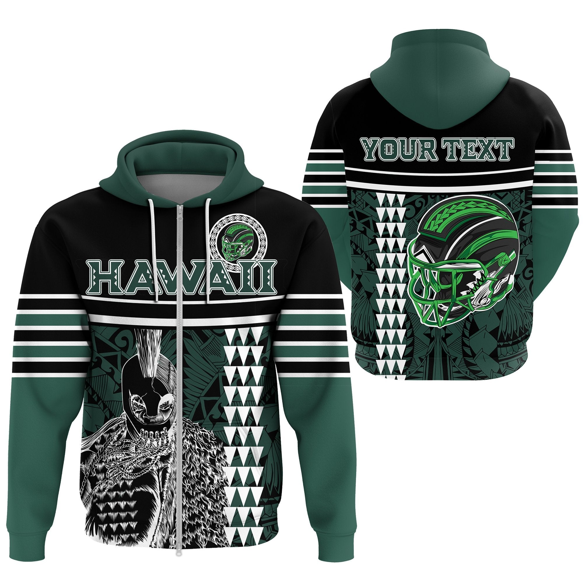 Custom Hawaii Kakau Polynesian Warrior Football Zip Hoodie Rainbow Style