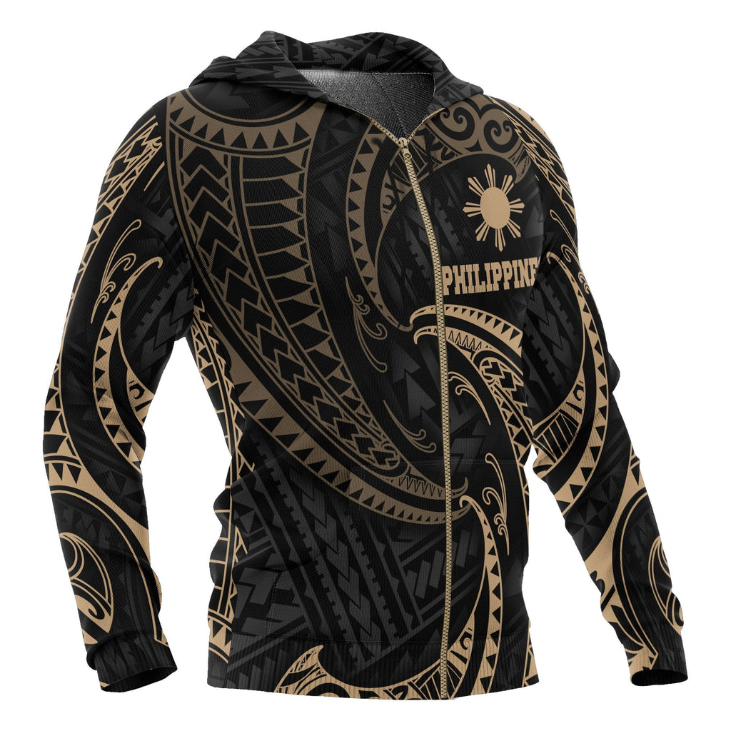 Philippines Zip up Hoodie Gold Tribal Wave