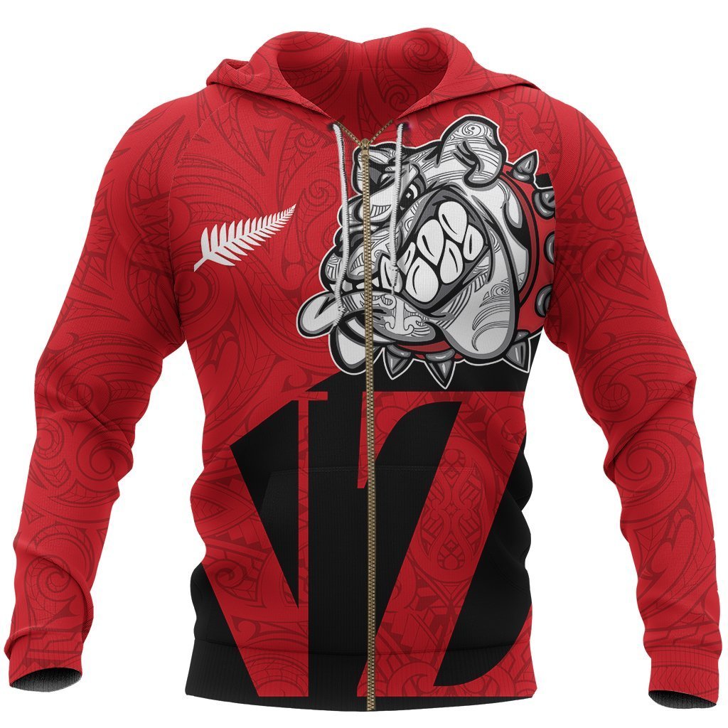 New Zealand Bulldog Zip Hoodie, Maori Bulldog Full Zip Hoodie