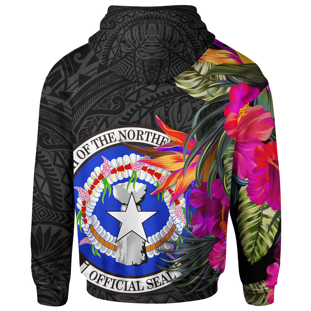 Northern Mariana Islands Zip Hoodie Saipan Hibiscus Polynesian Pattern
