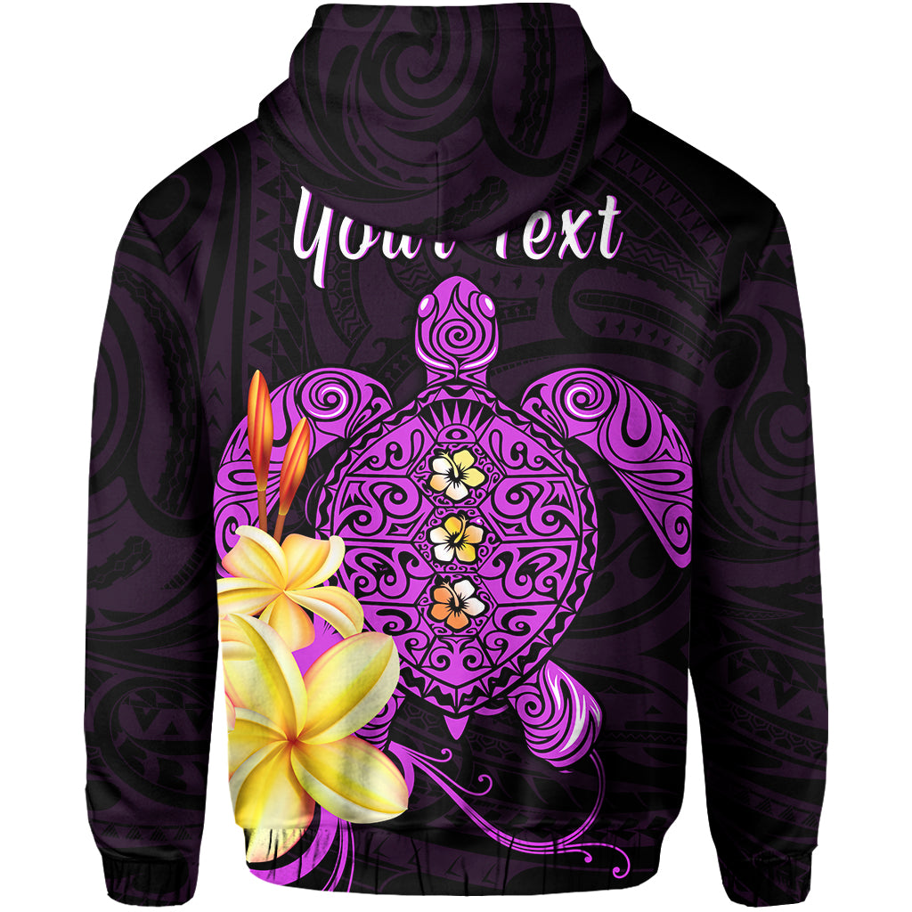 Custom Hawaii Turtle Zip Hoodie Hawaiian Flowers Version Purple Elegant LT13