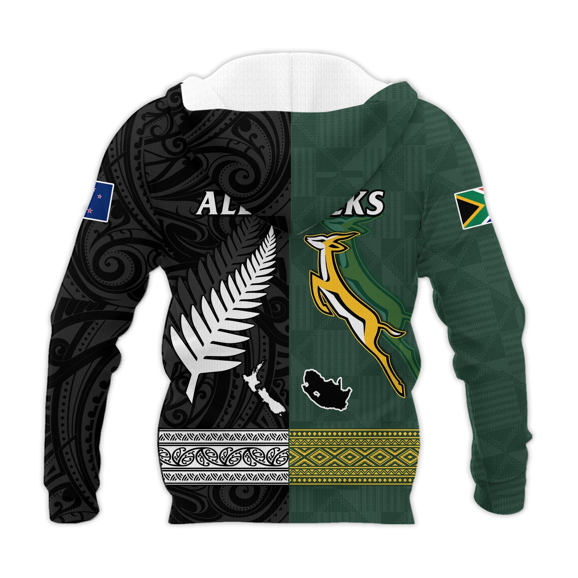 South Africa Protea and New Zealand Fern Hoodie Rugby Go Springboks vs All Black LT13