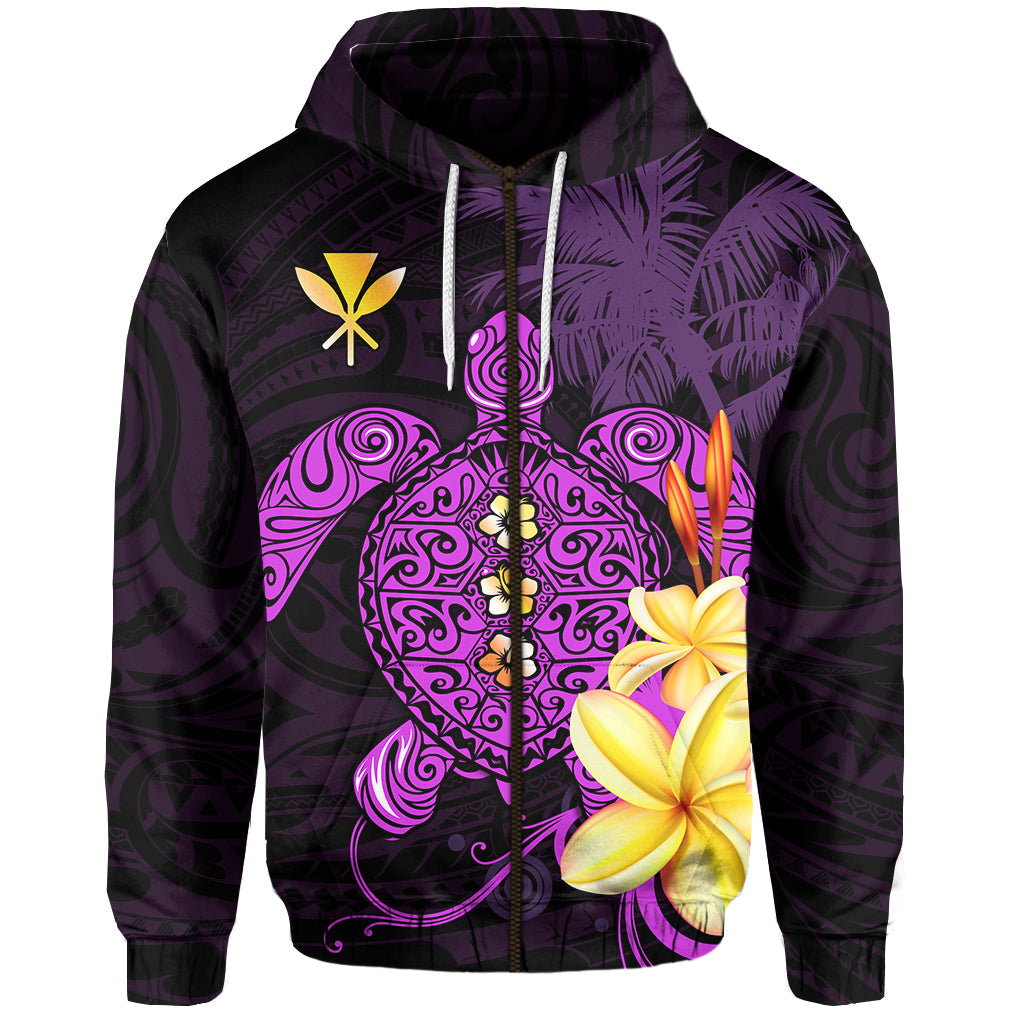 Custom Hawaii Turtle Zip Hoodie Hawaiian Flowers Version Purple Elegant LT13