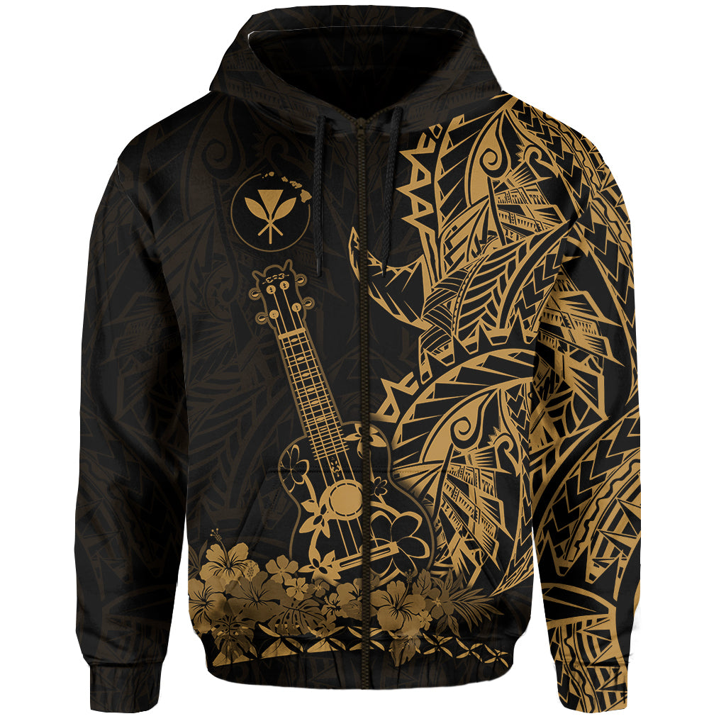 Hawaii Polynesian Zip Hoodie Ukulele Gold LT13