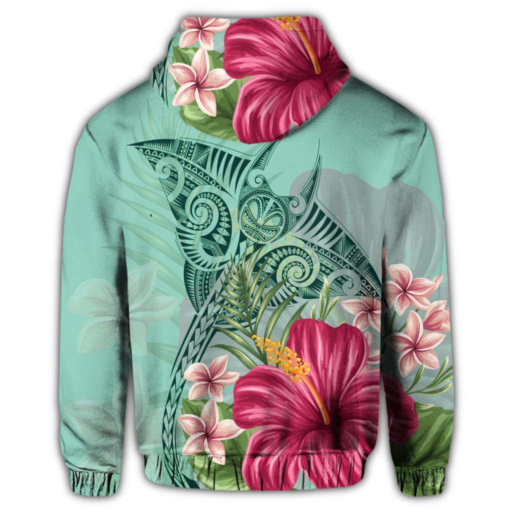 Hawaii Manta Ray Tropical Hibiscus Plumeria Zip Hoodie
