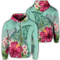 Hawaii Manta Ray Tropical Hibiscus Plumeria Zip Hoodie