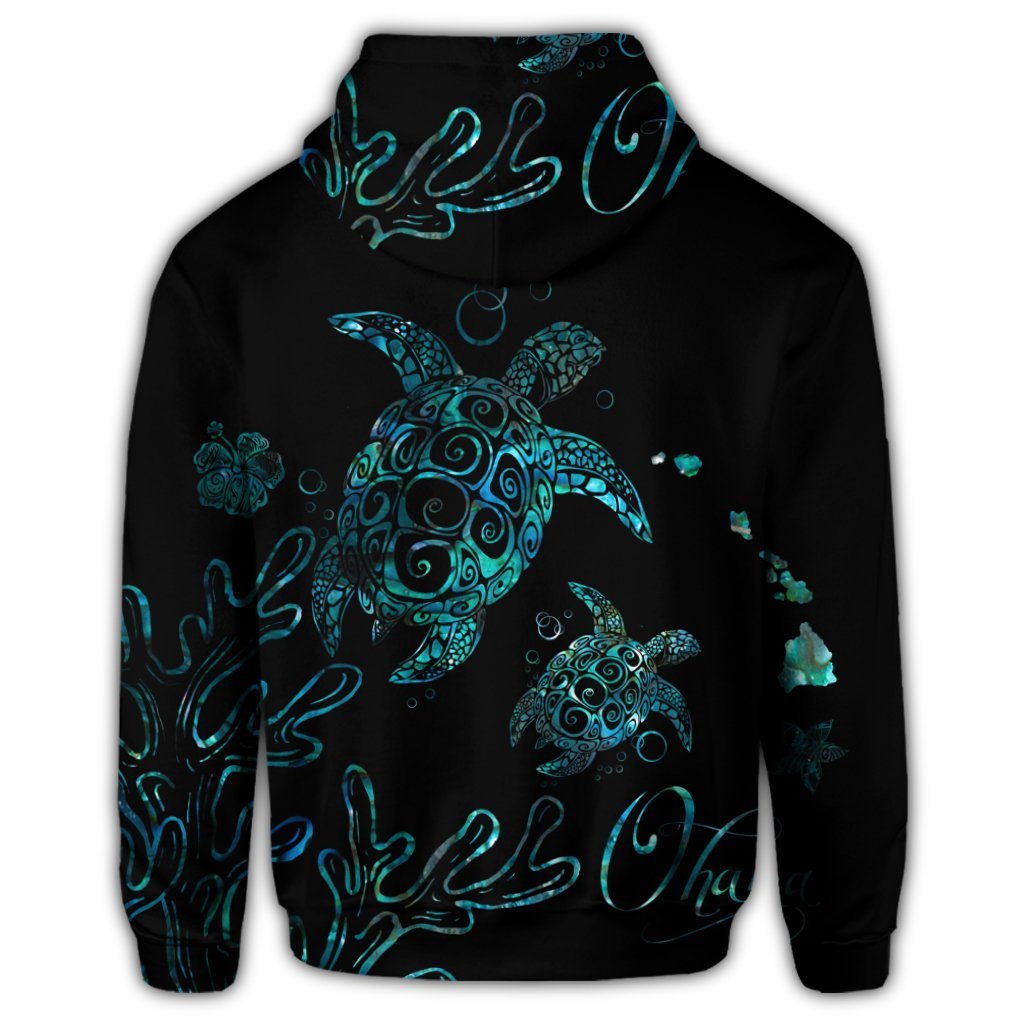 Hawaii Turtle Ohana Paua Shell Zip Hoodie