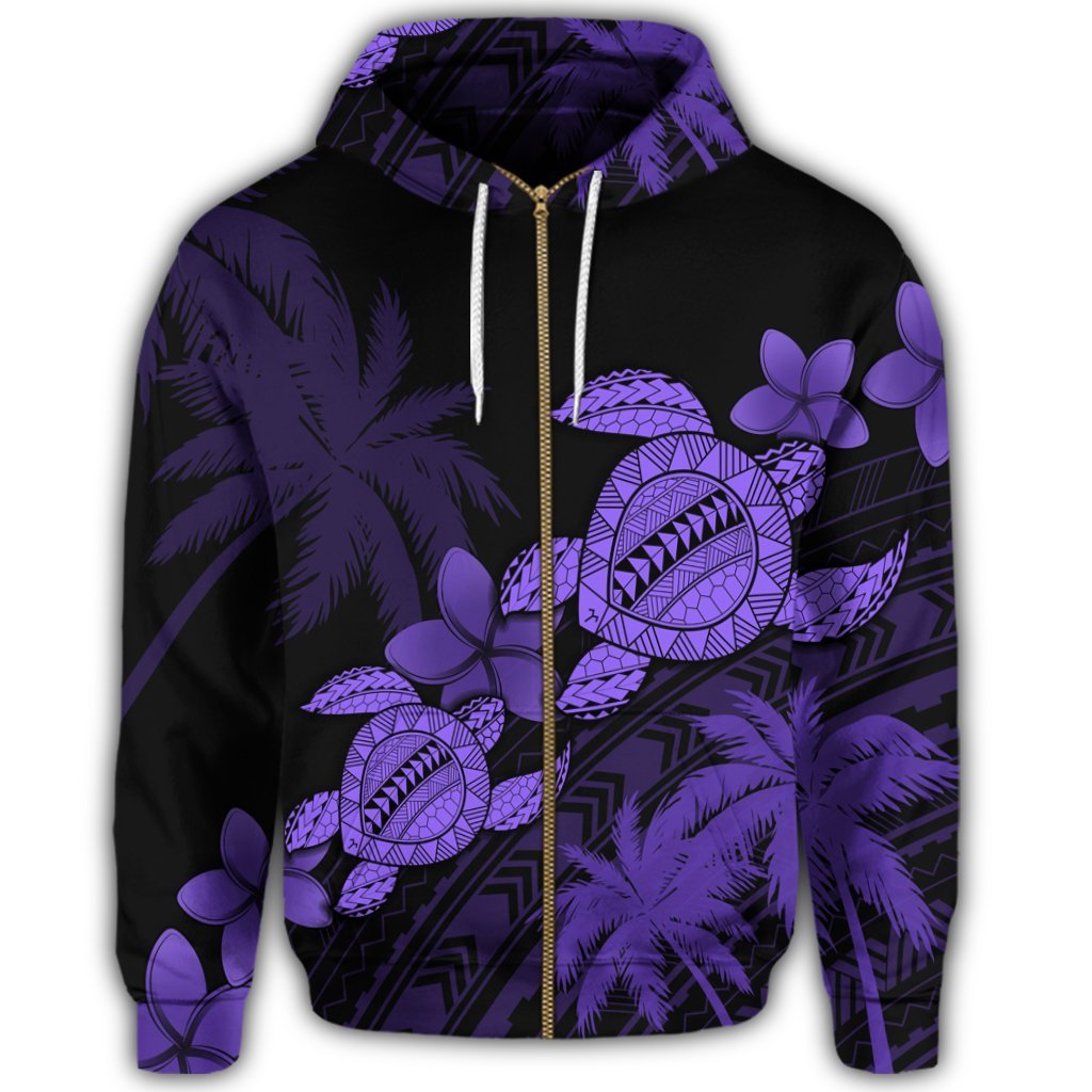 Hawaii Turtle Plumeria Coconut Tree Polynesian Zip Hoodie Purple