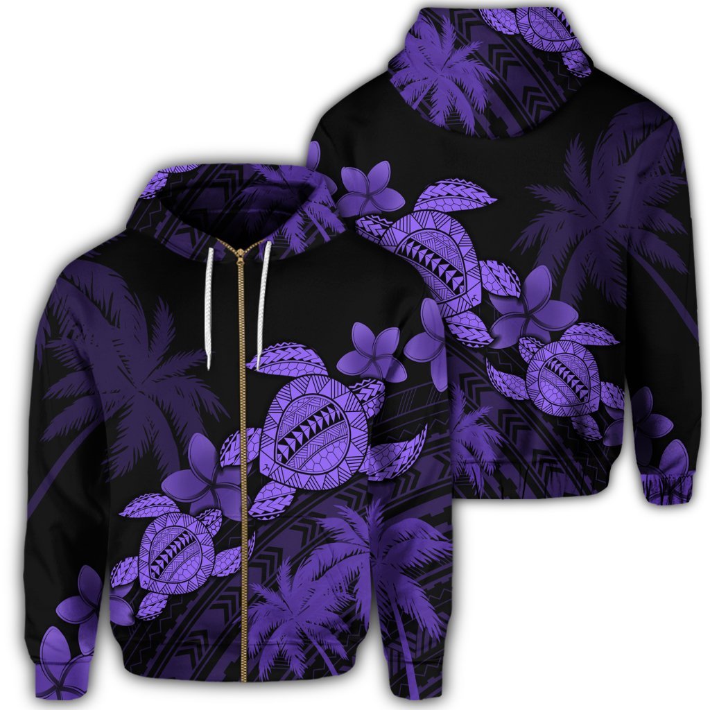 Hawaii Turtle Plumeria Coconut Tree Polynesian Zip Hoodie Purple