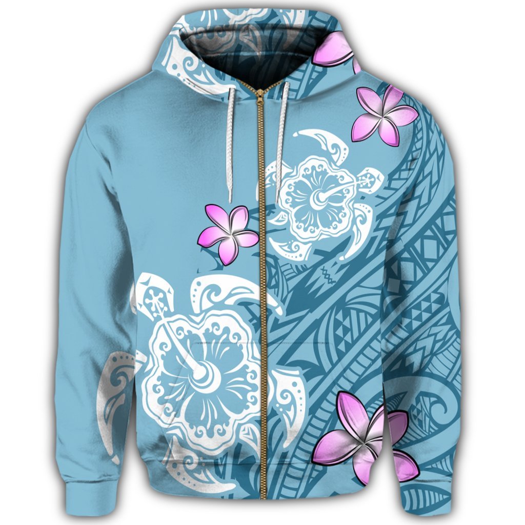 Hawaii Turtle Plumeria Polynesian Simple Zip Hoodie