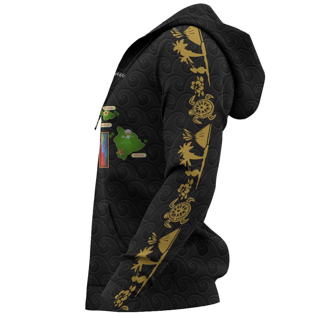 Hawaii Map Zip up Hoodie Symbol Style