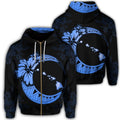 Hawaiian Map Hibiscus Turtle Polynesian Moon Zip Hoodie Blue