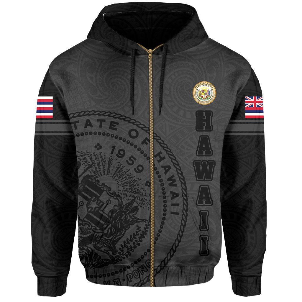 Polynesian Flag Seal of Hawaii Zip Hoodie Gray