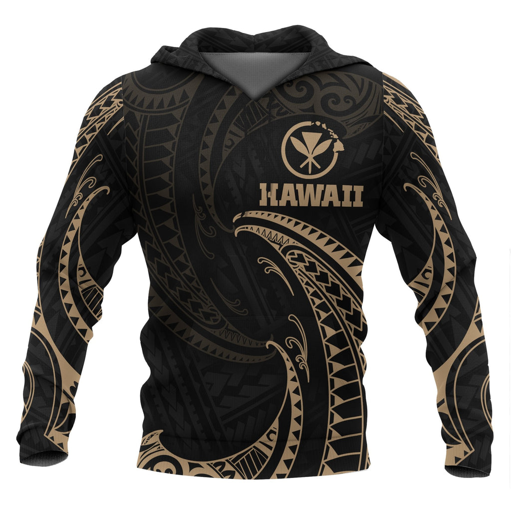 Hawaii Polynesian Hoodie Gold Tribal Wave