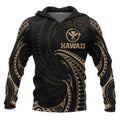 Hawaii Polynesian Hoodie Gold Tribal Wave