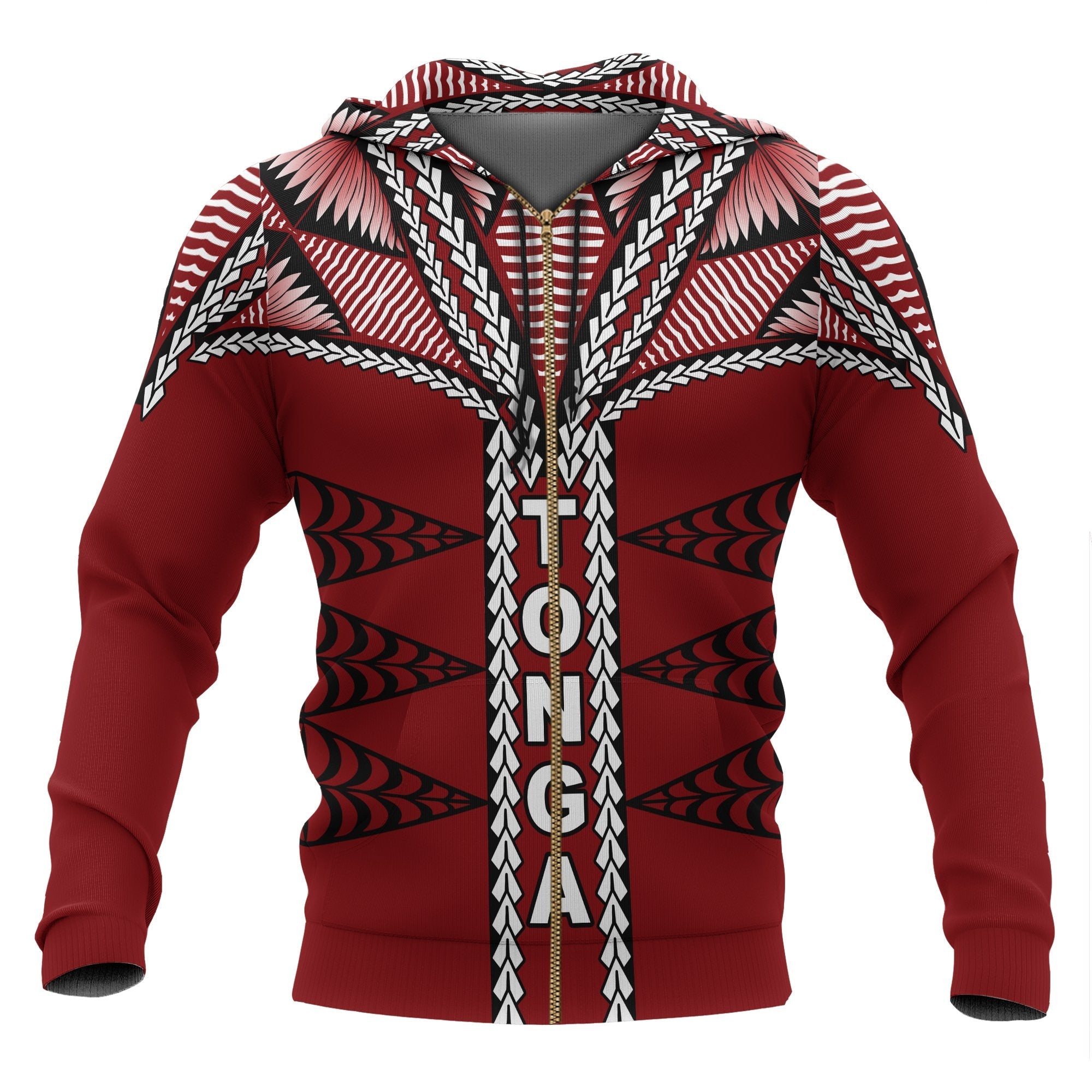 Tonga Polynesian All Over Zip up Hoodie Tongan Ngatu Pattern