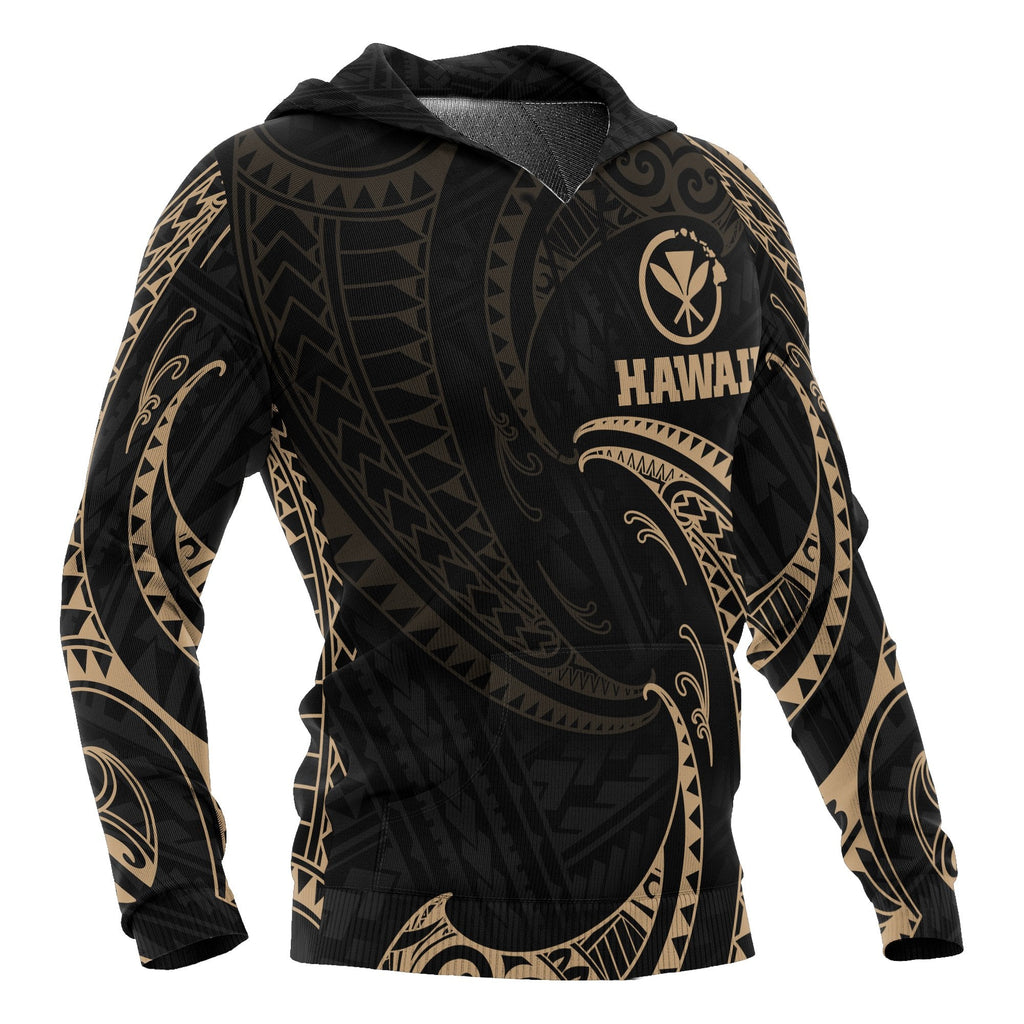 Hawaii Polynesian Hoodie Gold Tribal Wave