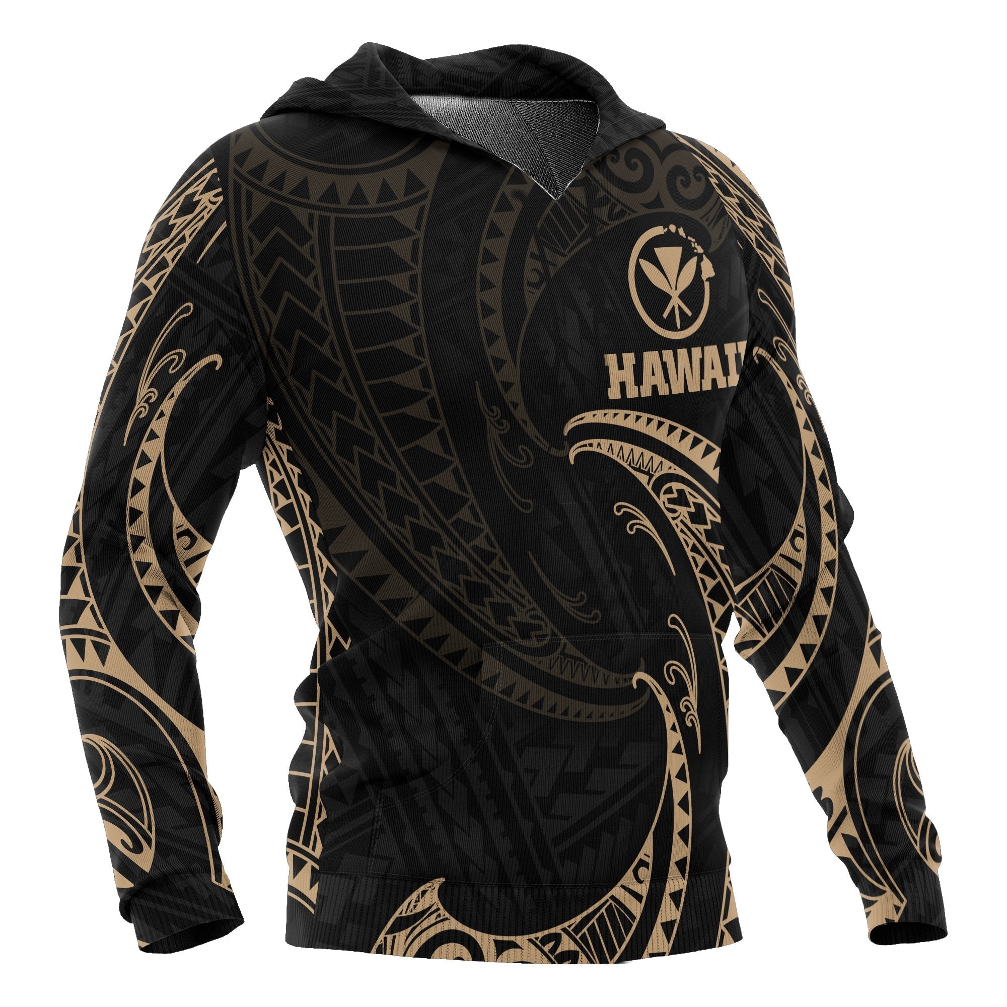 Hawaii Polynesian Hoodie Gold Tribal Wave