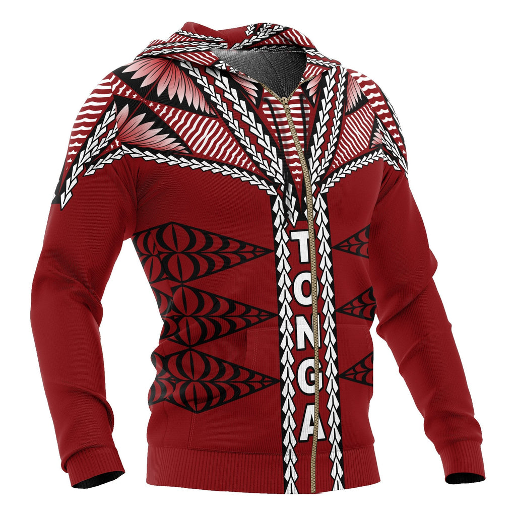 Tonga Polynesian All Over Zip up Hoodie Tongan Ngatu Pattern