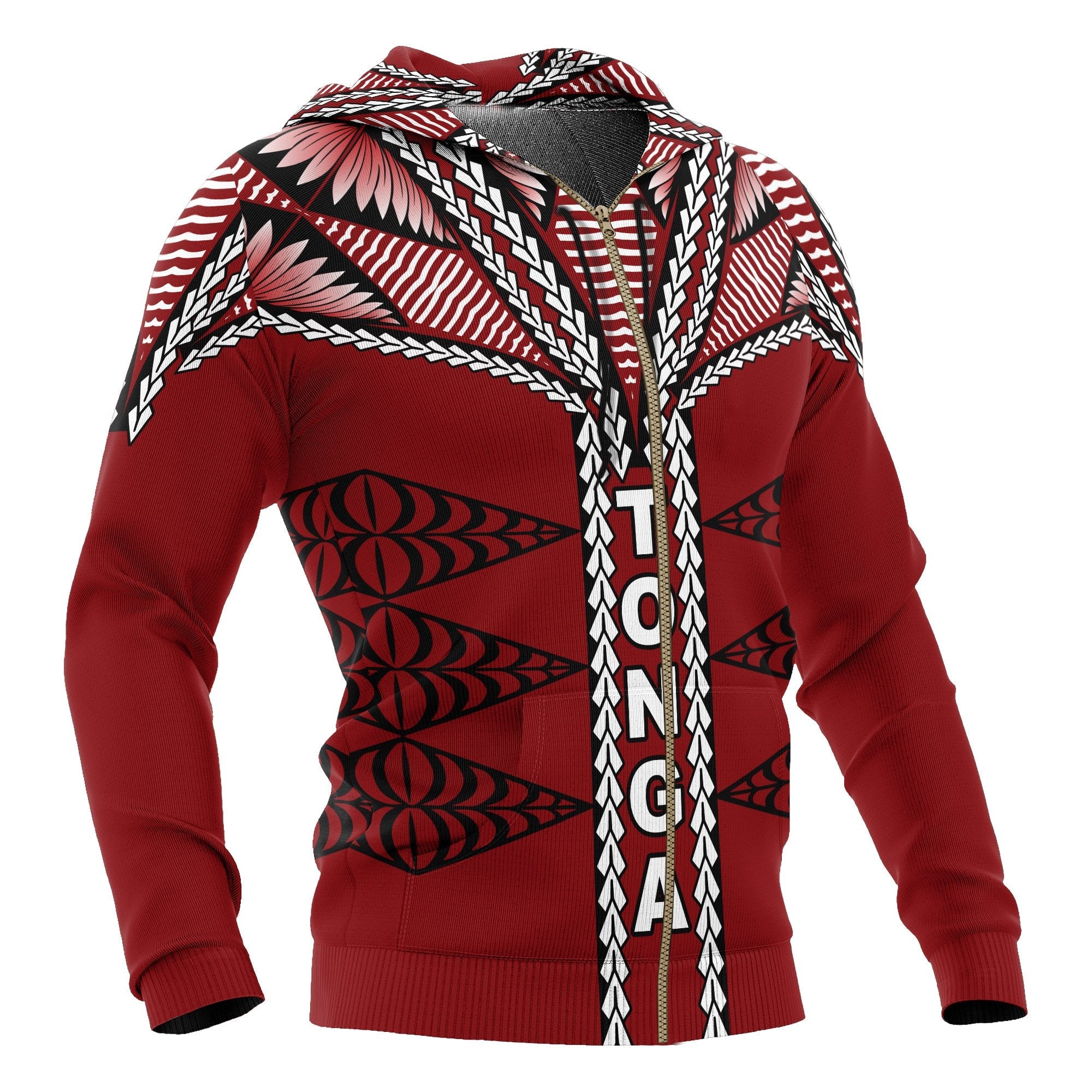 Tonga Polynesian All Over Zip up Hoodie Tongan Ngatu Pattern