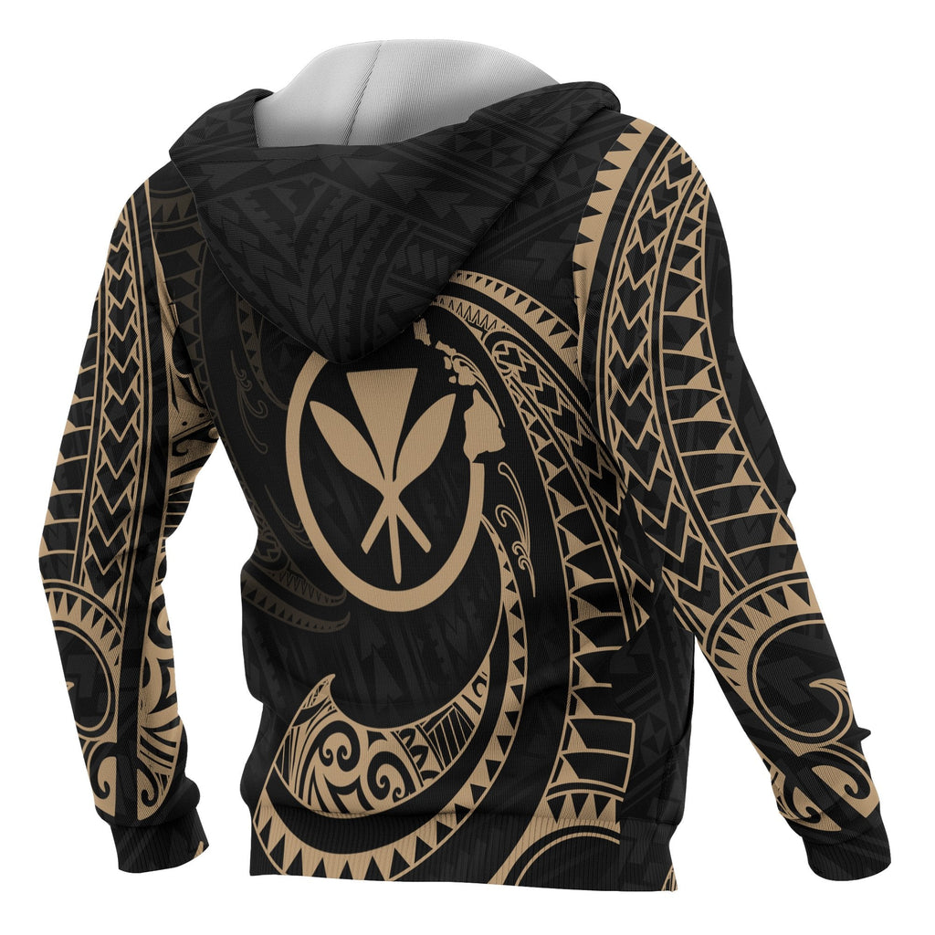 Hawaii Polynesian Hoodie Gold Tribal Wave