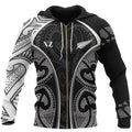 Maori Ta Moko Tattoo Zip Hoodie, Rugby Full Zip Hoodie