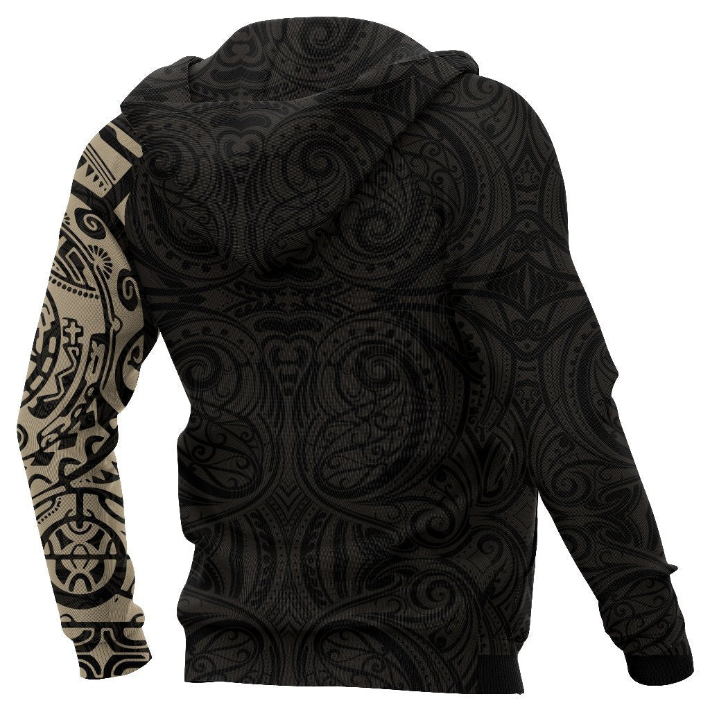 New Zealand Maori Zip Hoodie, Maori Warrior Tattoo Full Zip Hoodie Tan