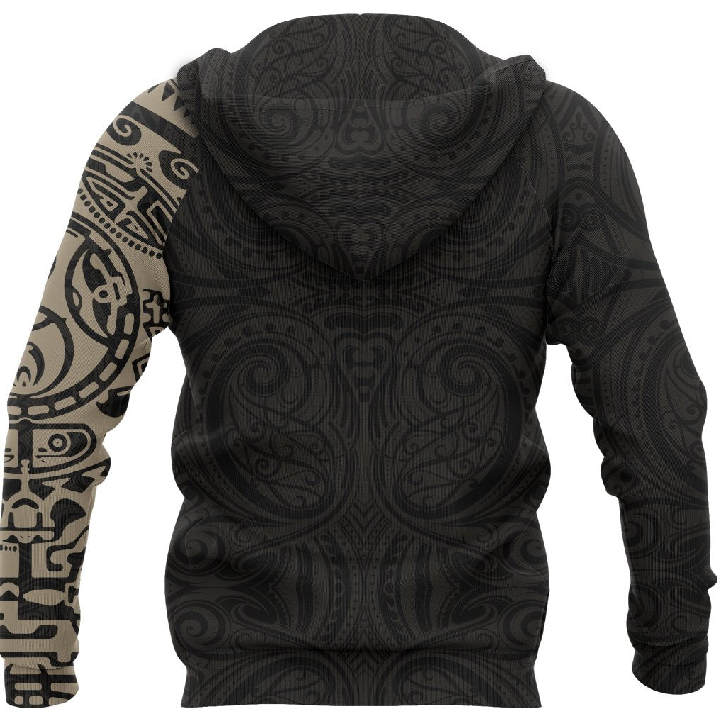 New Zealand Maori Zip Hoodie, Maori Warrior Tattoo Full Zip Hoodie Tan